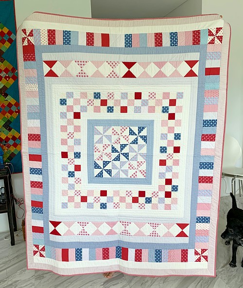 tilda red, blue and white patchwork medallion quilt pattern, fresh modern design by Tikki London TikkiLondon